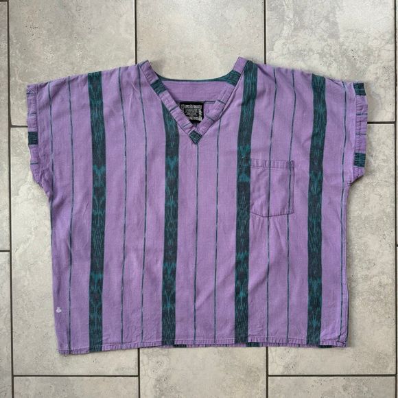 VINTAGE 80s Oversize Shirt Purple Aztec Style Size XL - Picture 1 of 6